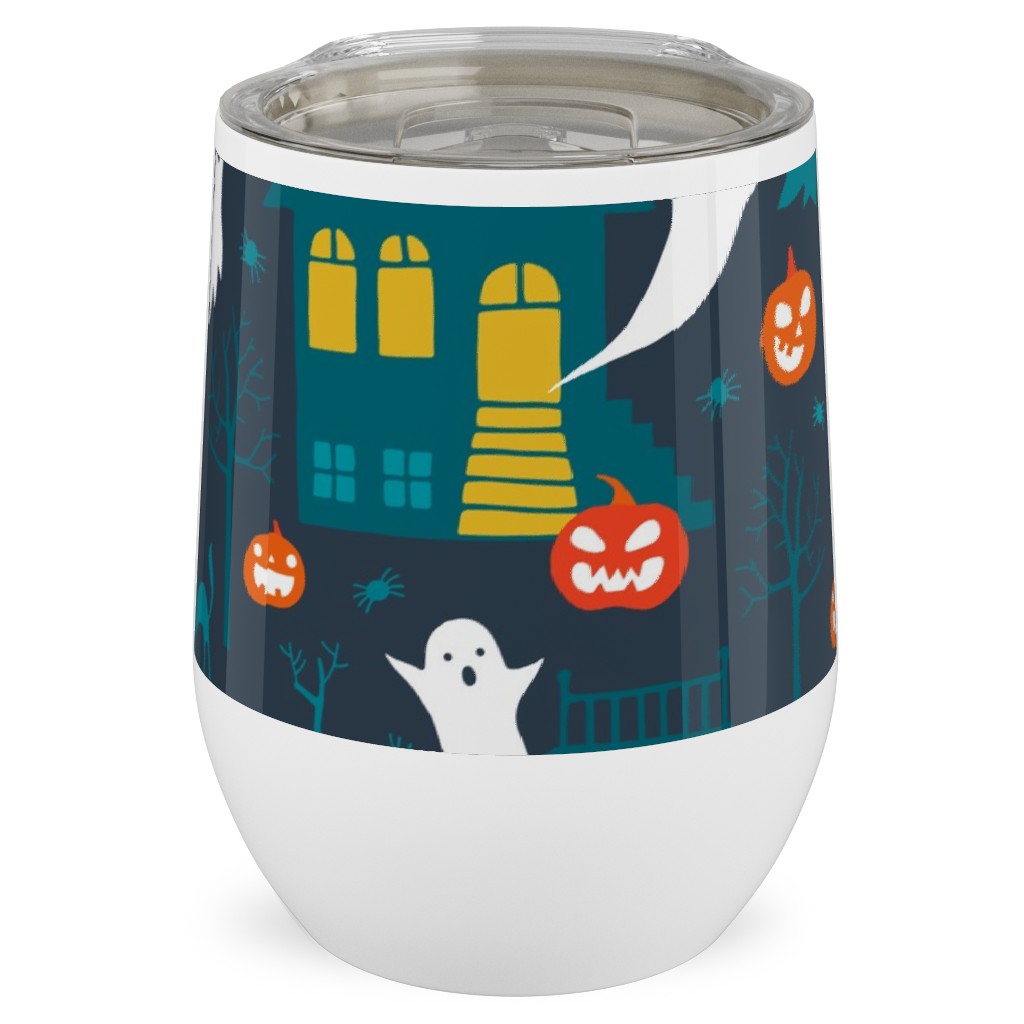 Haunted Halloween Houses - Multi Stainless Steel Travel Tumbler, 12oz, Multicolor