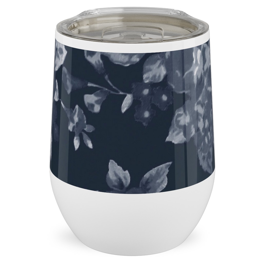 Navy Floral Stainless Steel Travel Tumbler, 12oz, Blue, True Blue