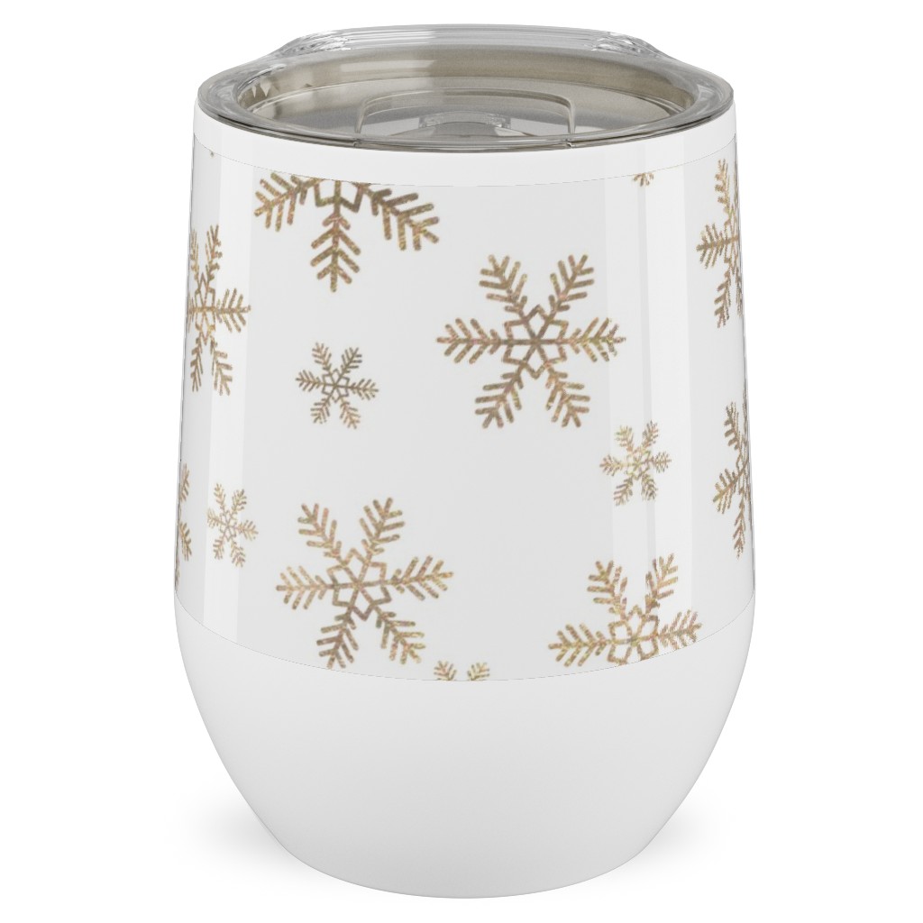 Holiday Snowflakes - Gold Stainless Steel Travel Tumbler, 12oz, Yellow