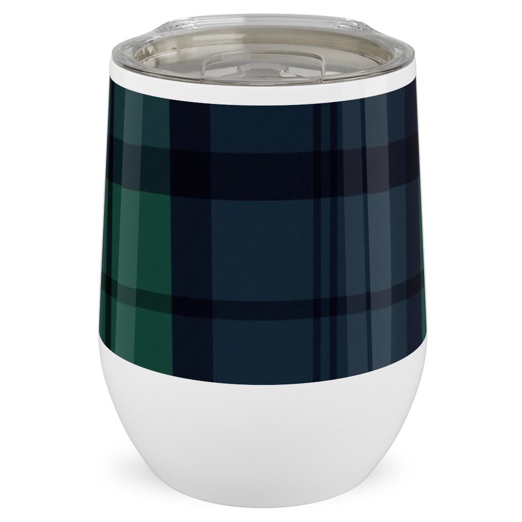 Dark Green Plaid Stainless Steel Travel Tumbler, 12oz, Green