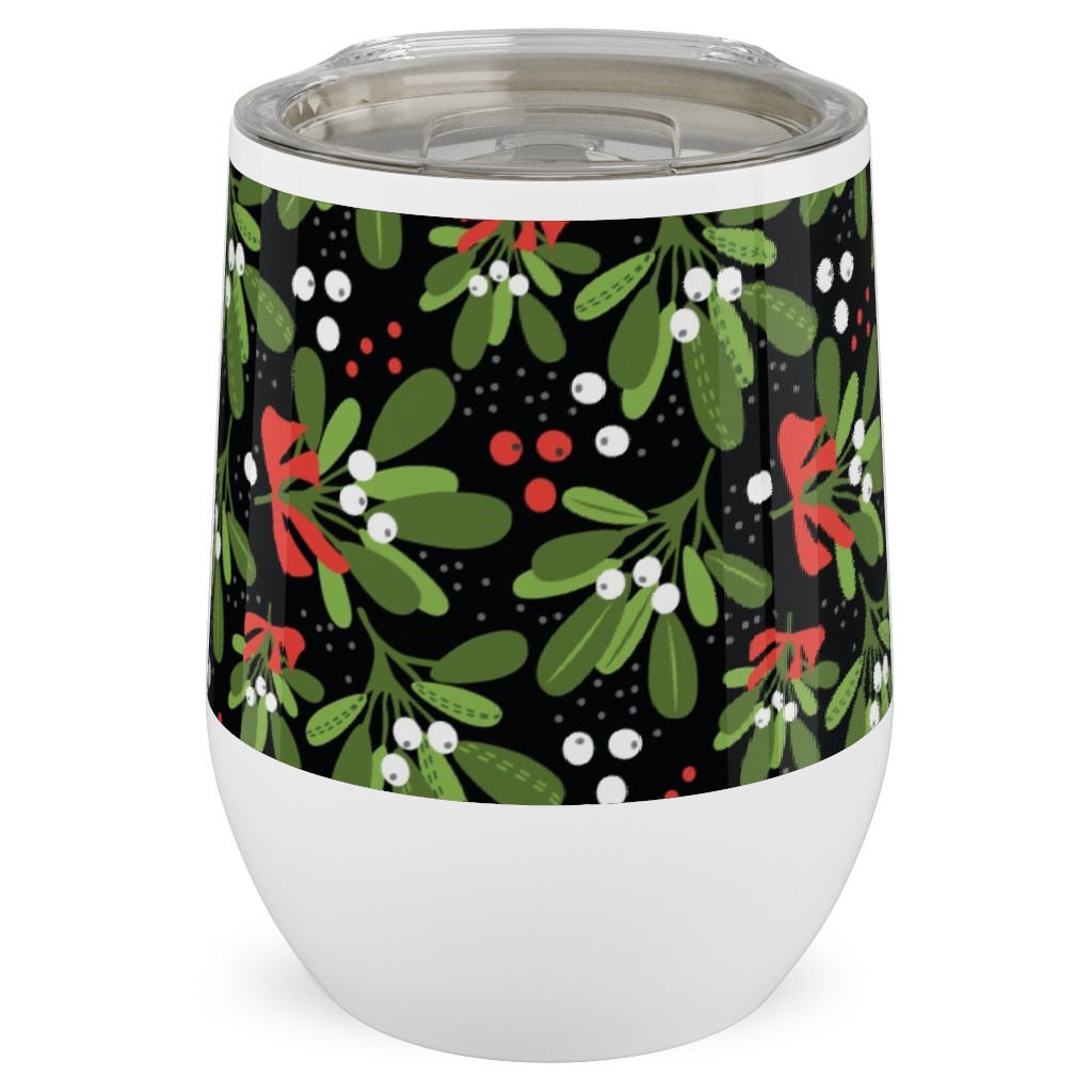 Mistletoe Night on Black Stainless Steel Travel Tumbler, 12oz, Multicolor