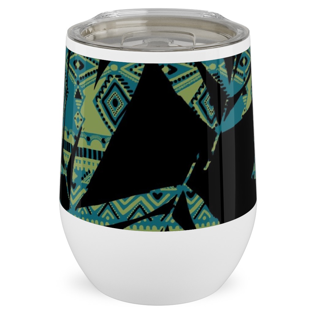 Patterned Palm - Dark Stainless Steel Travel Tumbler, 12oz, Black, Black