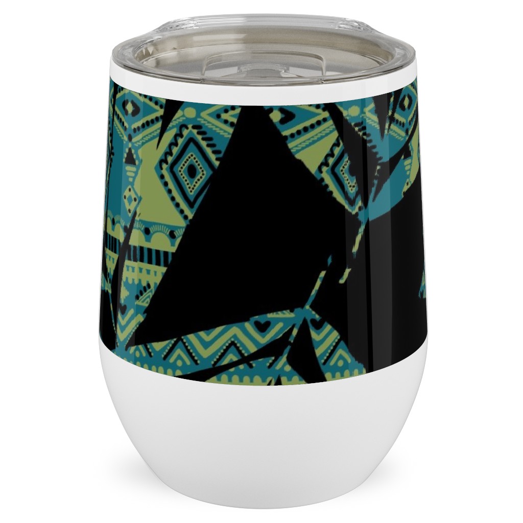 Patterned Palm - Dark Stainless Steel Travel Tumbler, 12oz, Black