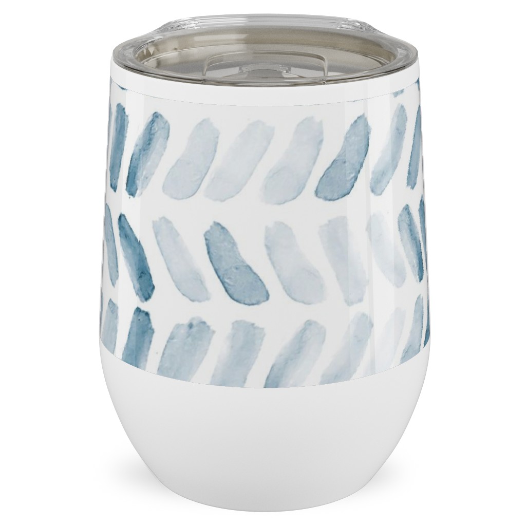 Watercolor Herringbone - Blue Stainless Steel Travel Tumbler, 12oz, Blue, True Blue