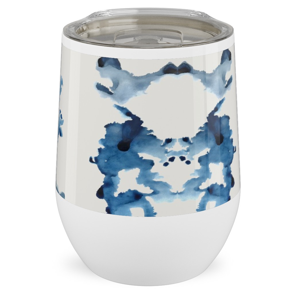 Small Rorschach Stripe - Indigo Blues Stainless Steel Travel Tumbler, 12oz, Blue, True Blue