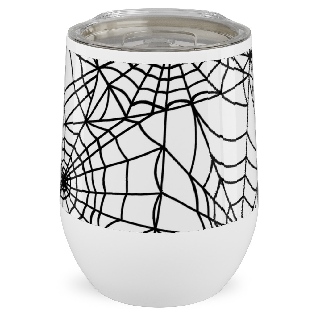 Spooky Spider Web Stainless Steel Travel Tumbler, 12oz, White