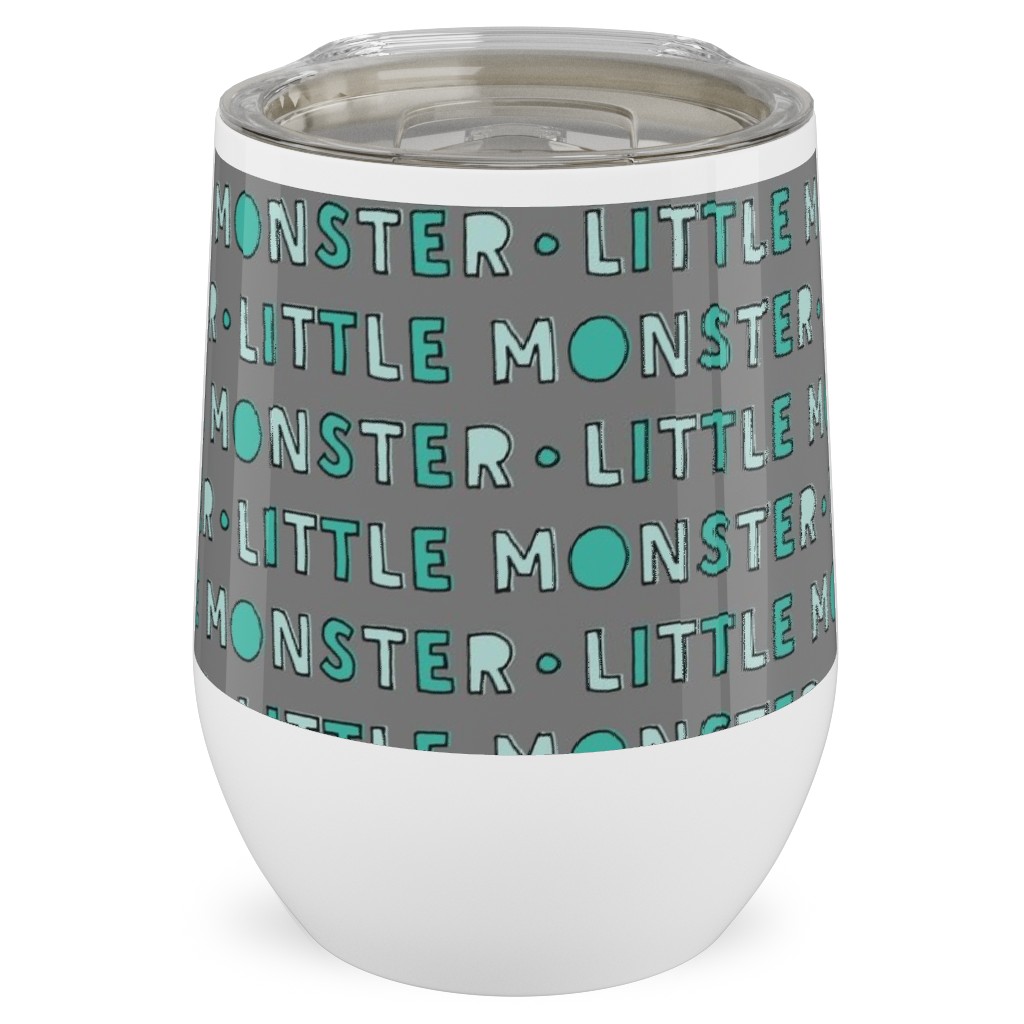 (Small Scale) Little Monster || Green on Grey Stainless Steel Travel Tumbler, 12oz, Green
