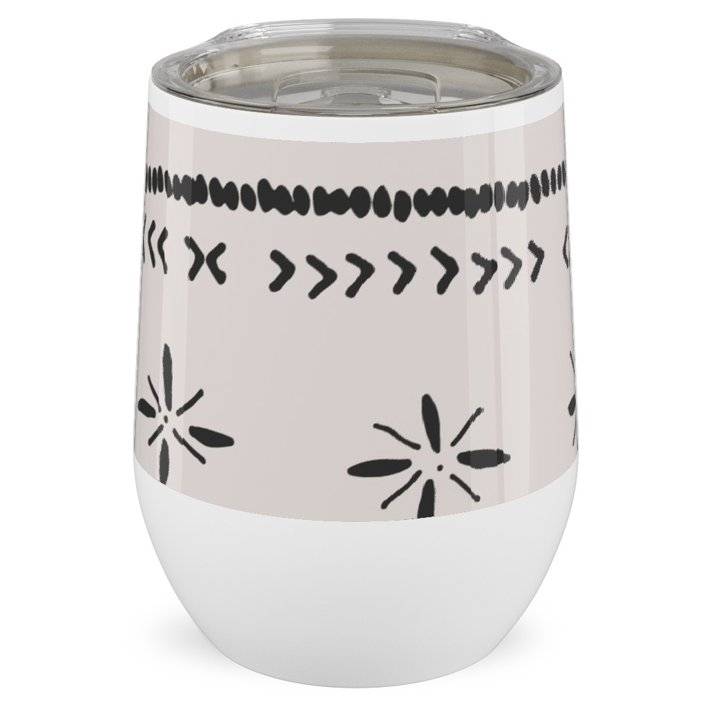 Boho Print Stainless Steel Travel Tumbler, 12oz, Beige, Silver Lining