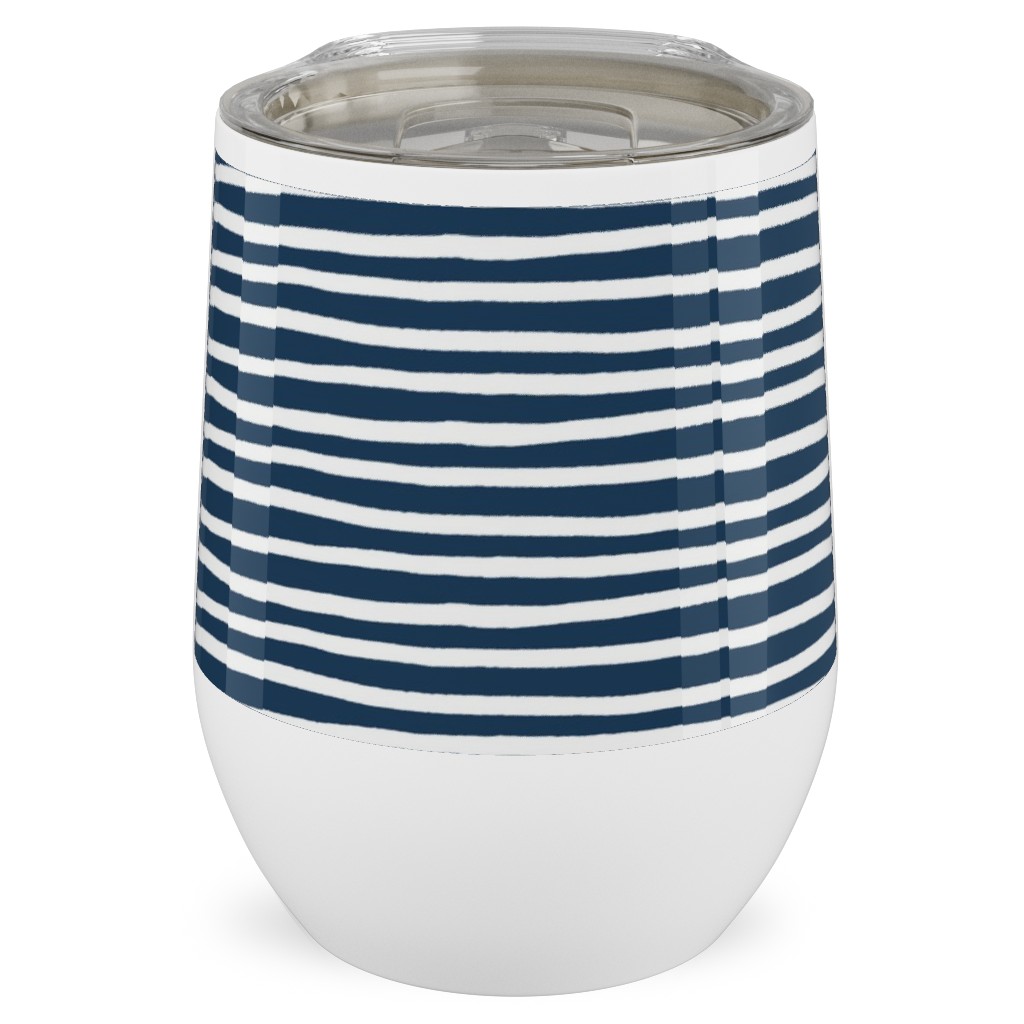 Navy Blue and White Stripes Stainless Steel Travel Tumbler, 12oz, Blue, True Blue