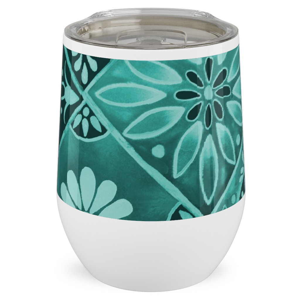 Watercolor Talavera Tiles Stainless Steel Travel Tumbler, 12oz, Green, Classic Green