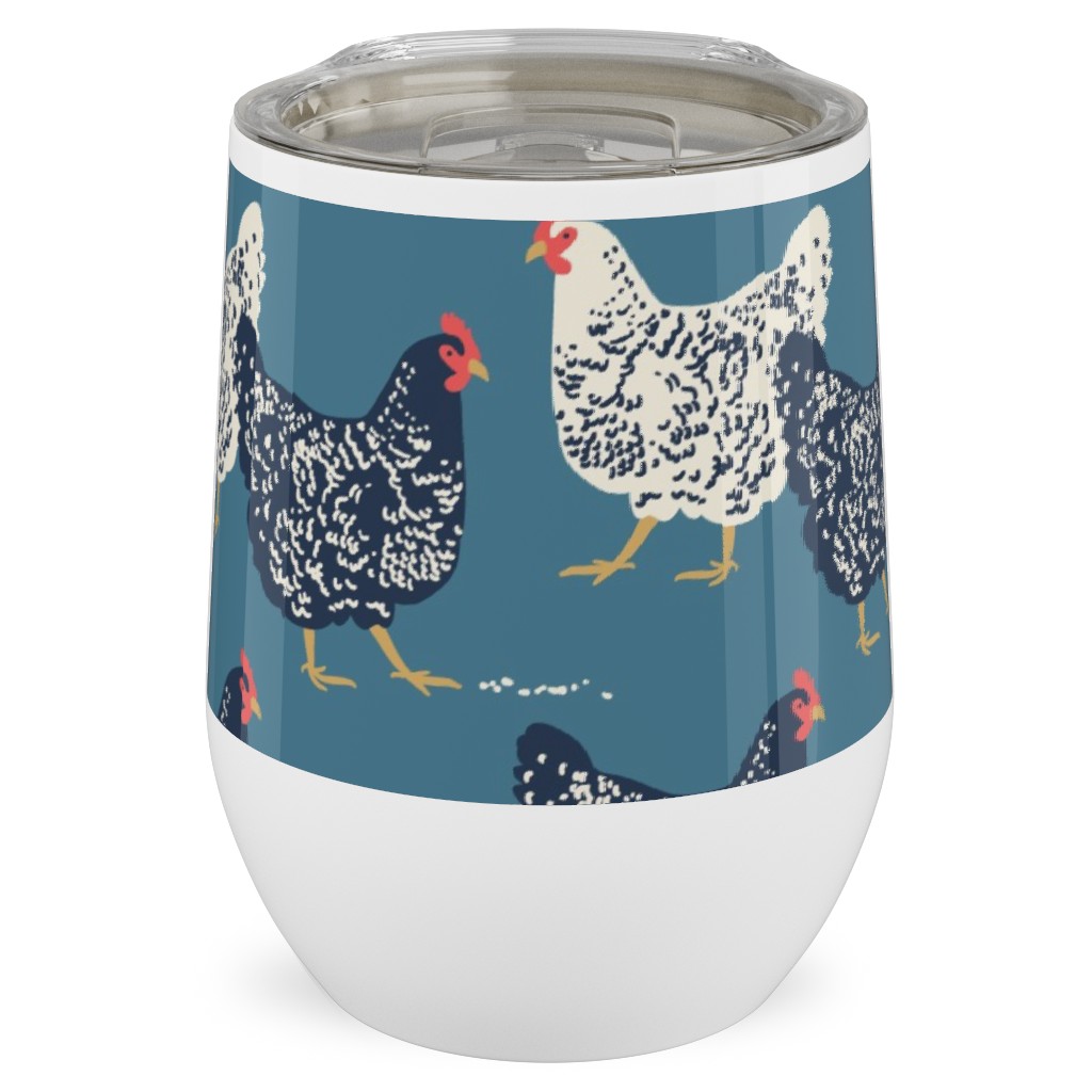 Farmhouse Chickens - Blue Stainless Steel Travel Tumbler, 12oz, Blue