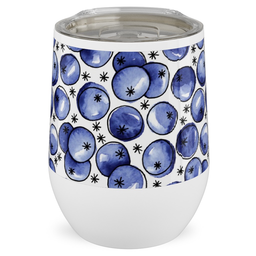 Watercolor Blueberries Stainless Steel Travel Tumbler, 12oz, Blue, True Blue
