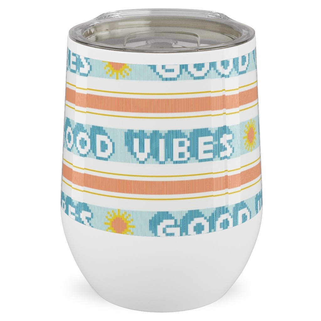 Good Vibes Vintage Typography Stainless Steel Travel Tumbler, 12oz, Orange