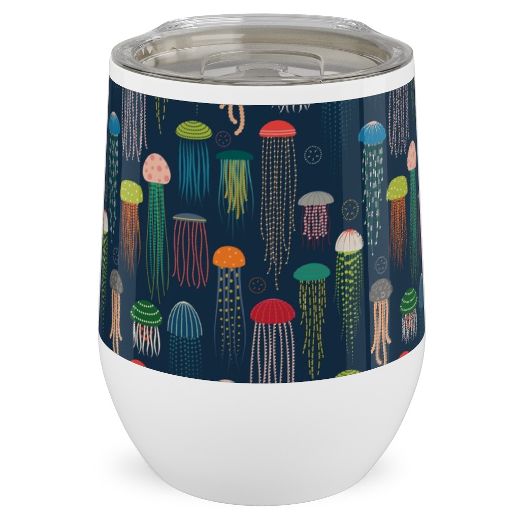 Just Jellies - Rainbow on Navy Stainless Steel Travel Tumbler, 12oz, Multicolor