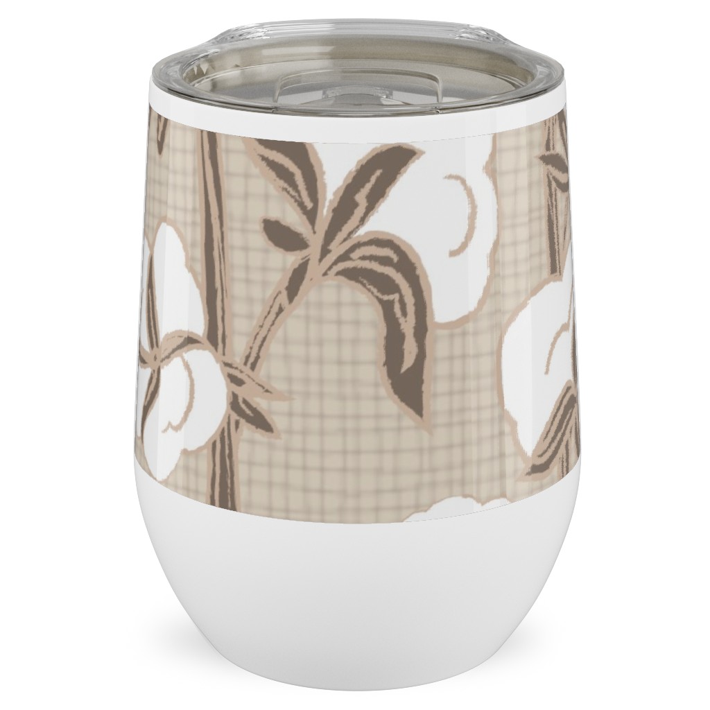 Cotton Stalk Stripe - Brown Stainless Steel Travel Tumbler, 12oz, Beige, Pearl