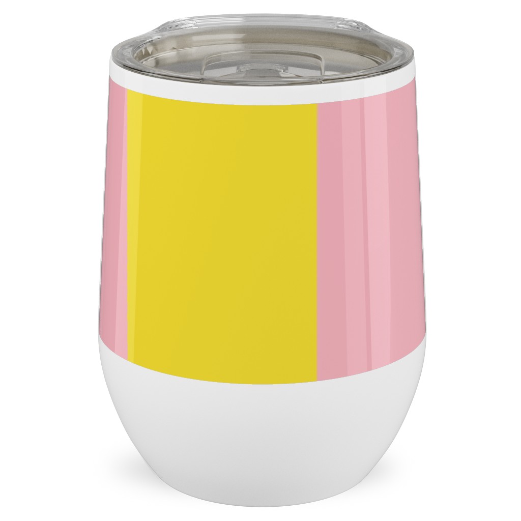 Vertical Stripes Stainless Steel Travel Tumbler, 12oz, Pink, Peony