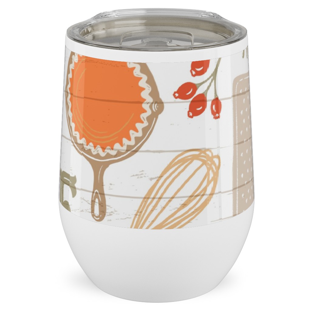 Gather Round & Give Thanks - a Fall Festival of Food, Fun, Family, Friends, and Pie! Stainless Steel Travel Tumbler, 12oz, Orange