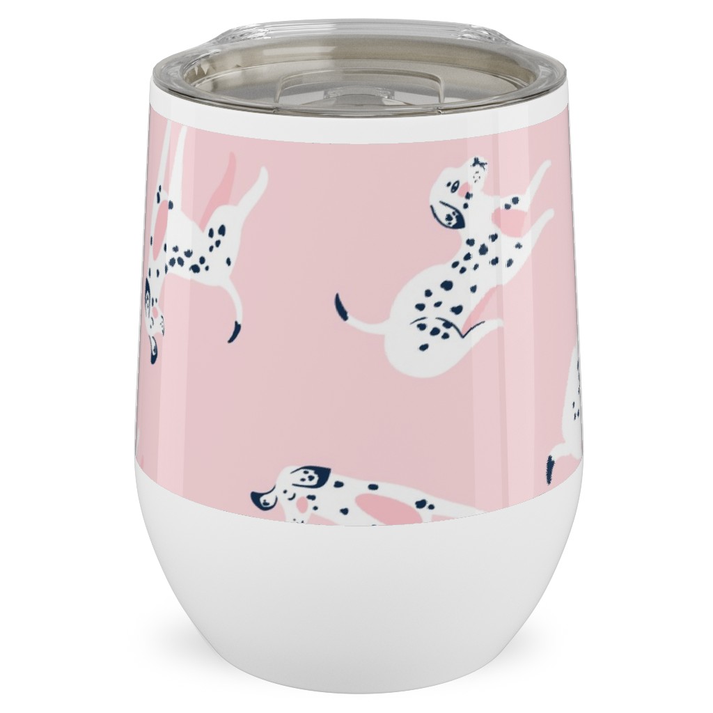 Funny Dalmatian - Pink Stainless Steel Travel Tumbler, 12oz, Pink