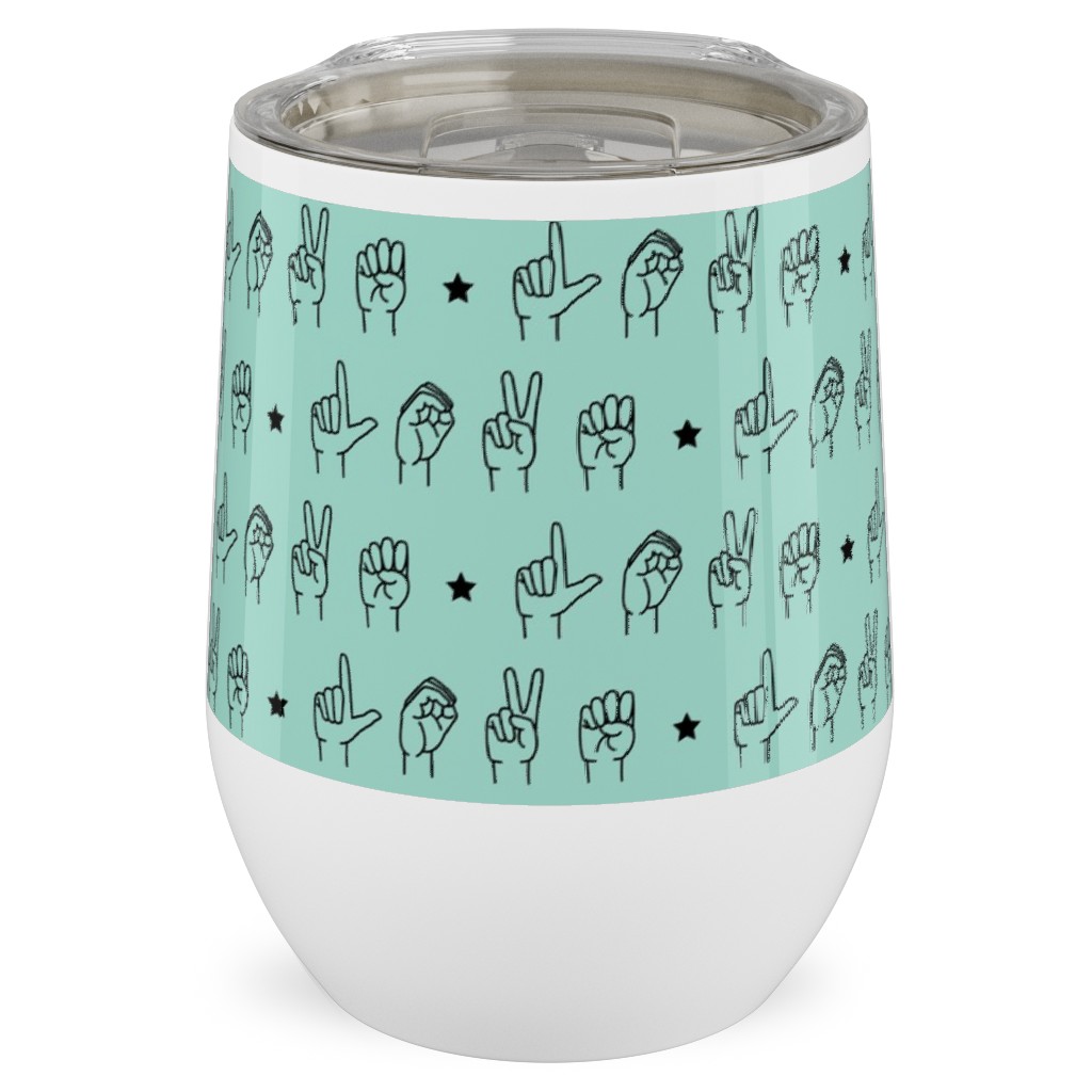 Love Sign Language Stainless Steel Travel Tumbler, 12oz, Blue, Catalina