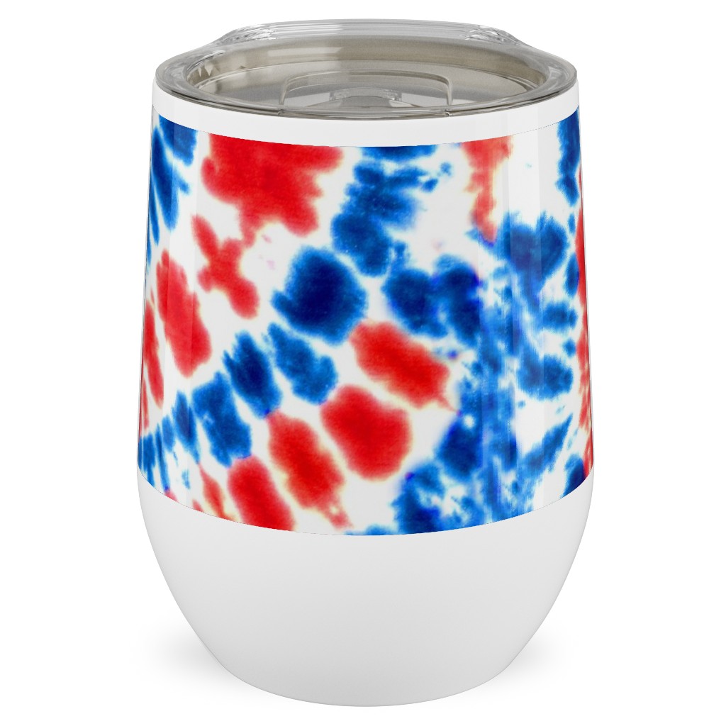 Tie Dye - Blue, Red and White Stainless Steel Travel Tumbler, 12oz, Multicolor