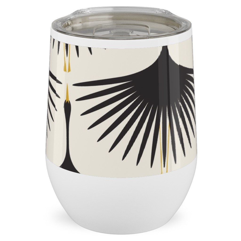 Art Deco Swans Stainless Steel Travel Tumbler, 12oz, Beige, Antique White