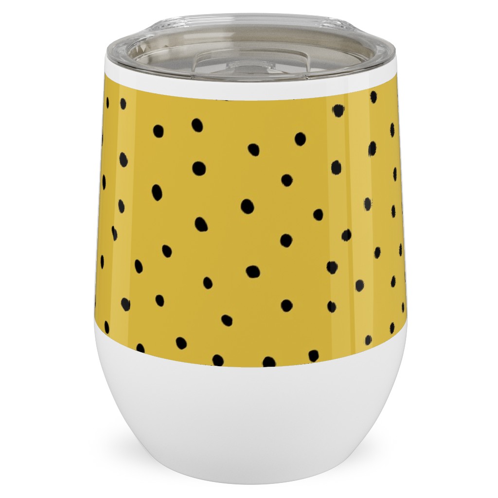 Minimal Dots - Abstract Rain Drops - Black and Yellow Stainless Steel Travel Tumbler, 12oz, Yellow