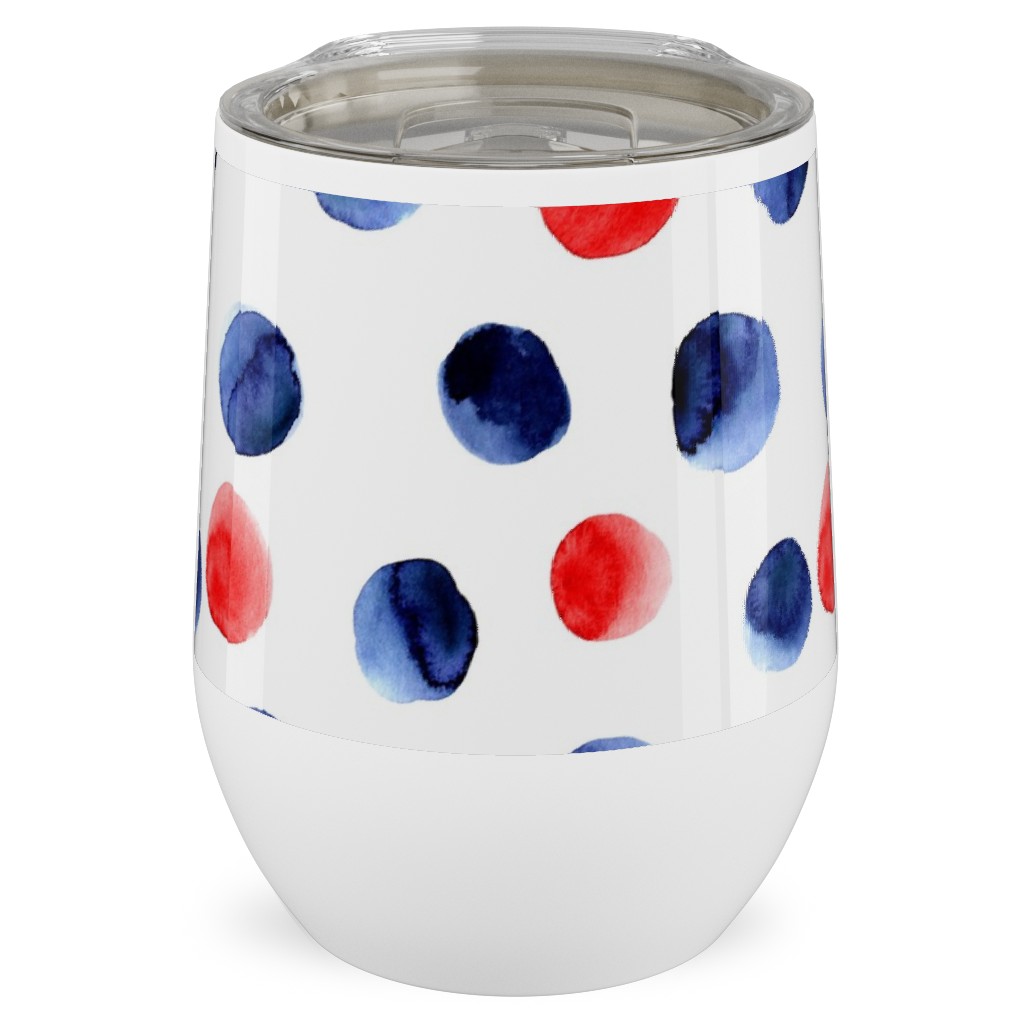 Red and Blue Watercolor Dots Stainless Steel Travel Tumbler, 12oz, Blue