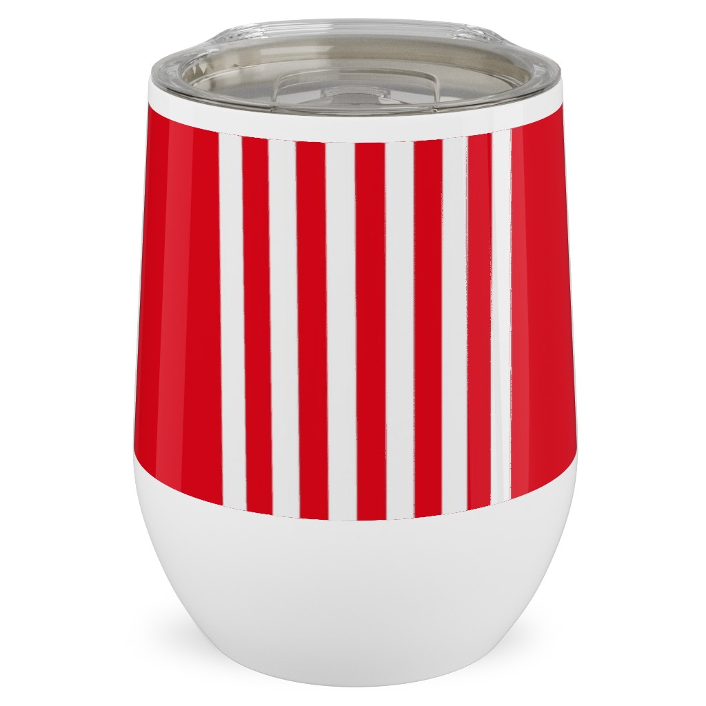 Turkish Stripes Vertical- Canada Day - Red and White Stainless Steel Travel Tumbler, 12oz, Red