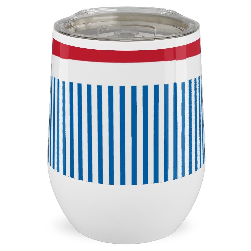 American Flag - Red, White and Royal Blue Stainless Steel Travel Tumbler, 12oz, Blue