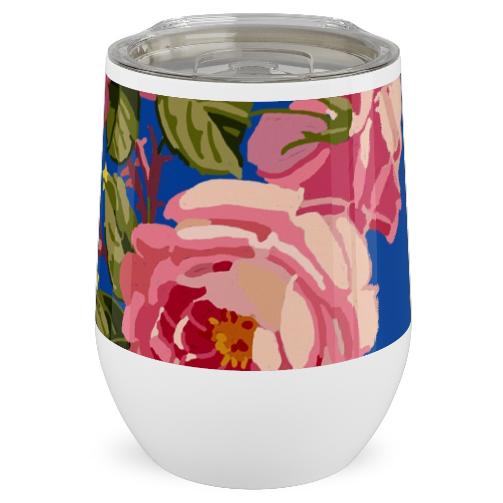 Americana Summer Roses - Blue Stainless Steel Travel Tumbler, 12oz, Blue, True Blue