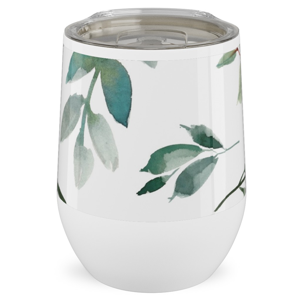 Paprika Floral Greenery Leafs - Green Stainless Steel Travel Tumbler, 12oz, Green, Classic Green