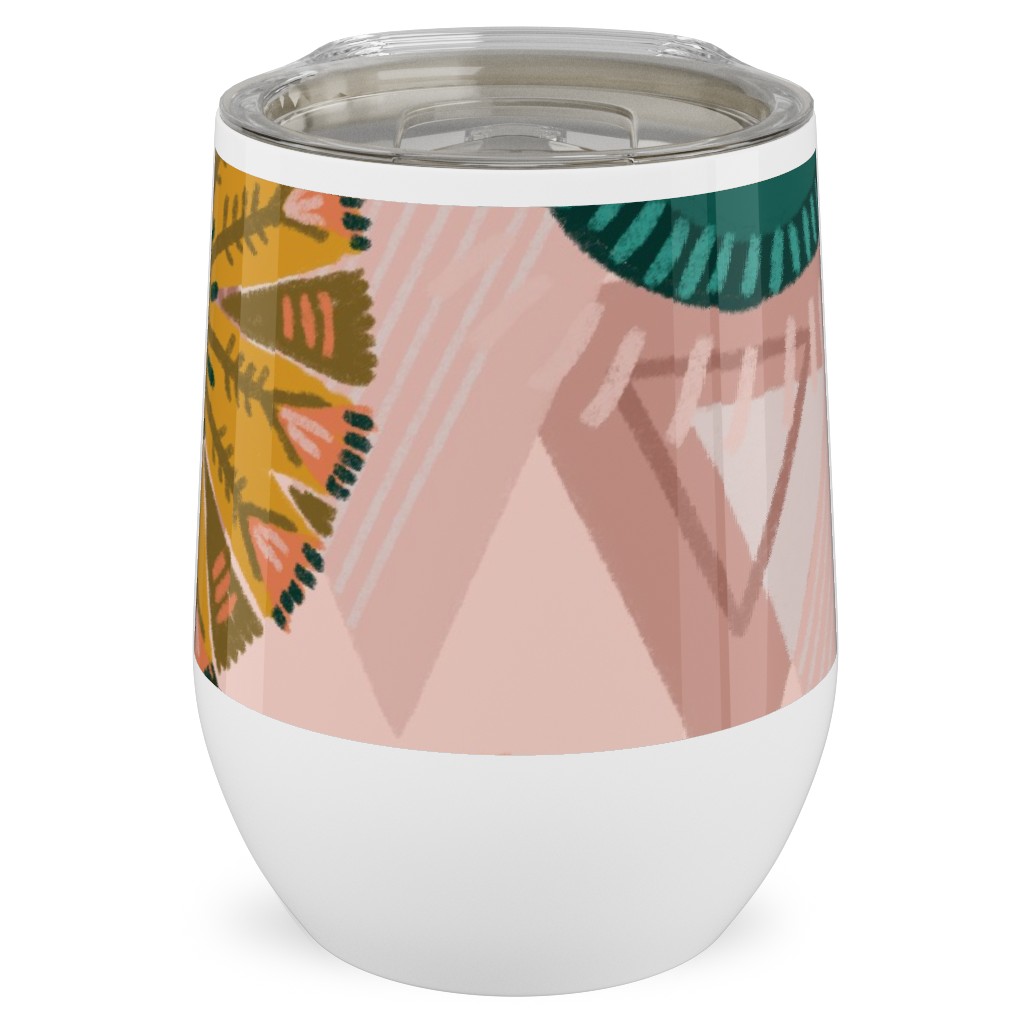 Boho Tropical - Floral - Pink Stainless Steel Travel Tumbler, 12oz, Multicolor
