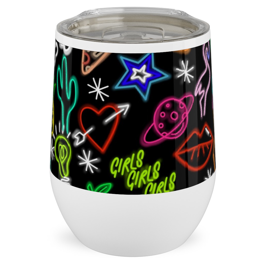 Neon Signs - Black Stainless Steel Travel Tumbler, 12oz, Multicolor