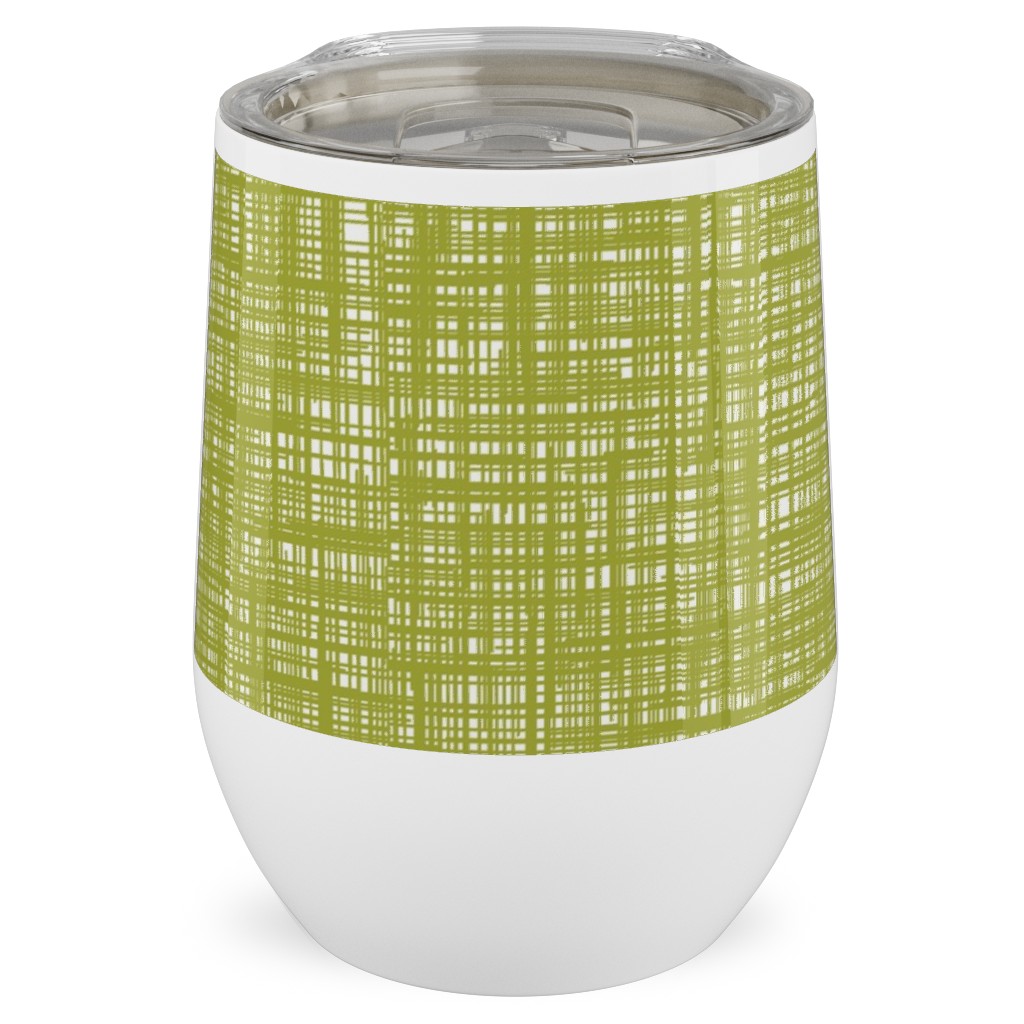 Linen Hatch Texture - Green Stainless Steel Travel Tumbler, 12oz, Green