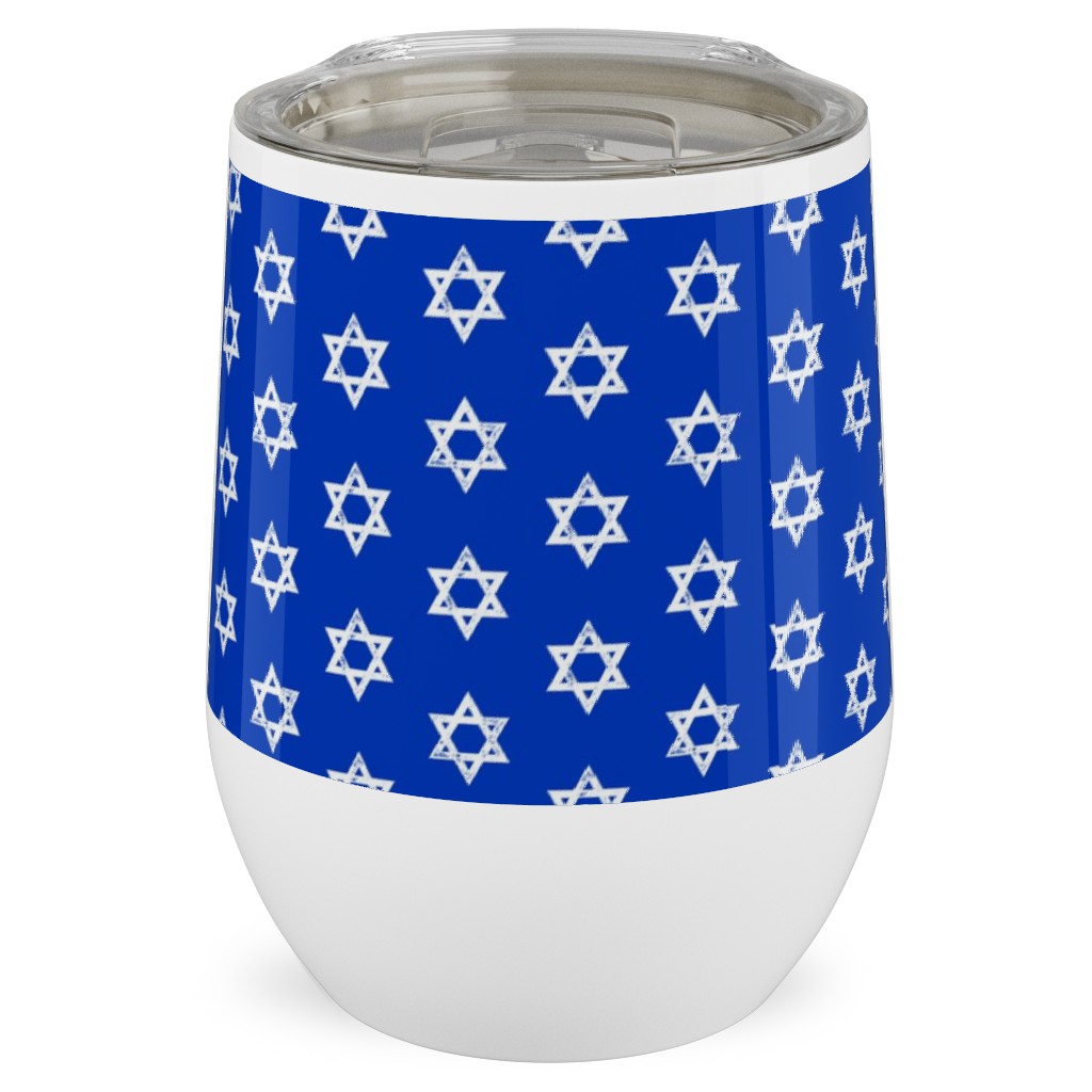 Star of David - White on Blue Stainless Steel Travel Tumbler, 12oz, Blue