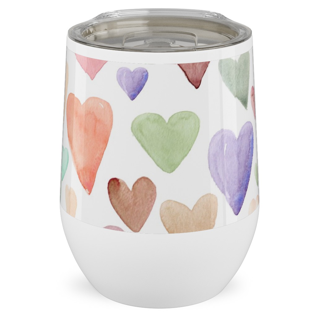 Earth Tone Hearts - Multi Muted Stainless Steel Travel Tumbler, 12oz, Multicolor