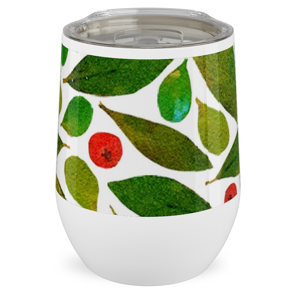 Holiday Greens and Berries Stainless Steel Travel Tumbler, 12oz, Green