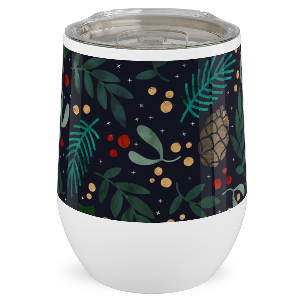 Christmas Florals - Dark Green Stainless Steel Travel Tumbler, 12oz, Green