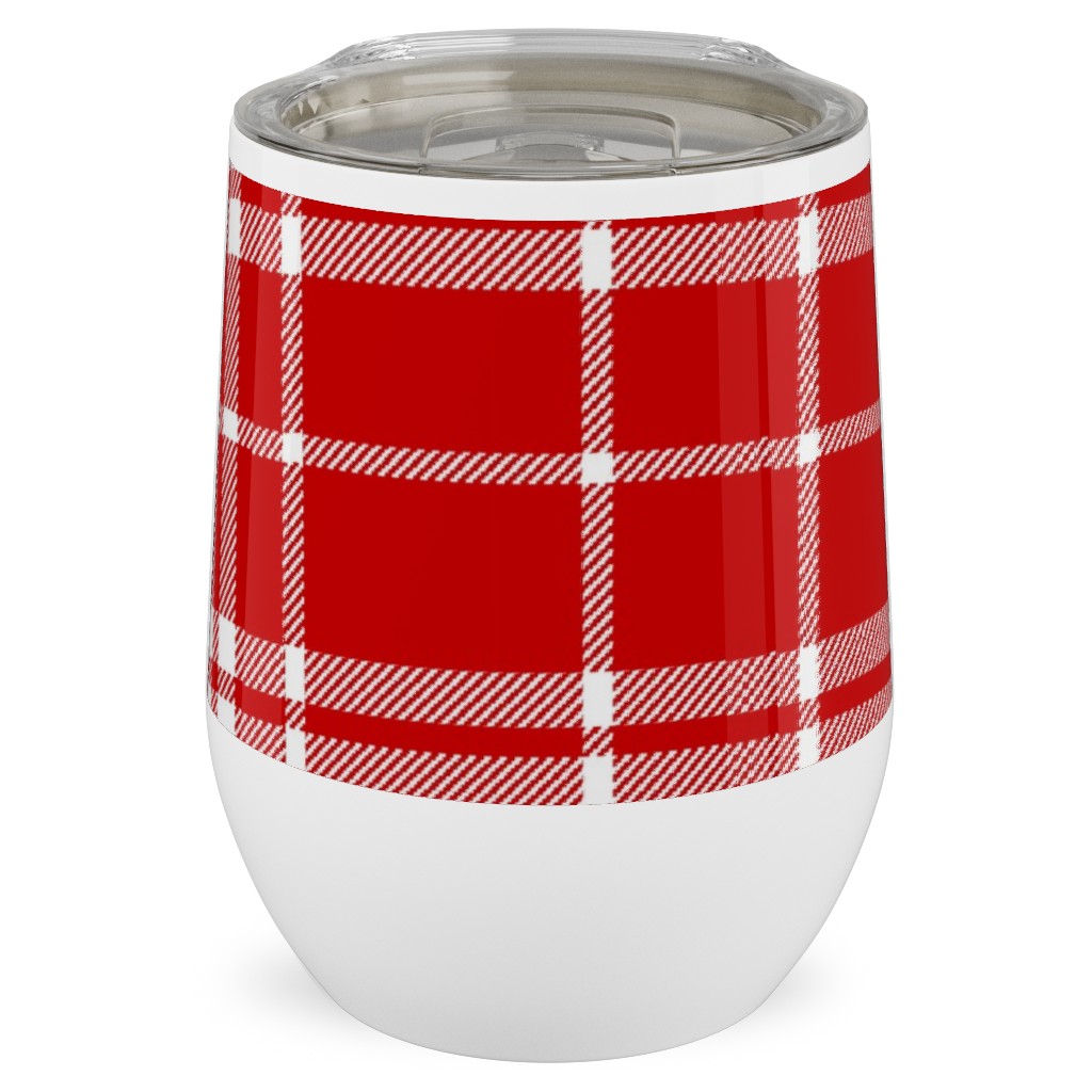 Tartan Check Stainless Steel Travel Tumbler, 12oz, Red