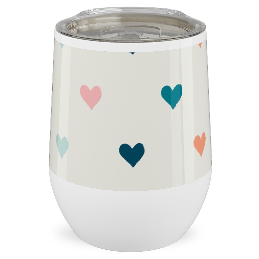 Hearts - Multi Blue, Pink, Gold Stainless Steel Travel Tumbler, 12oz, Multicolor