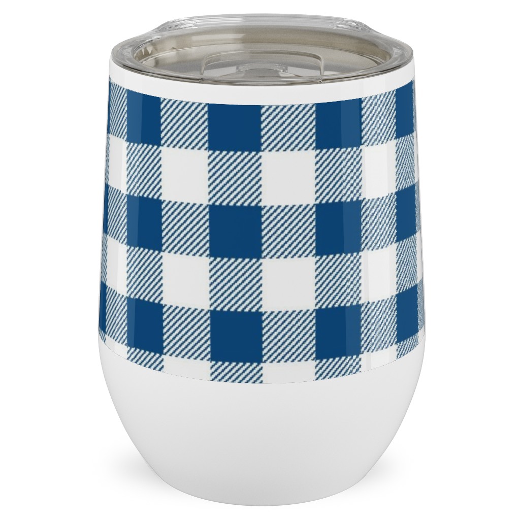 Classic Gingham - Blue Stainless Steel Travel Tumbler, 12oz, Blue
