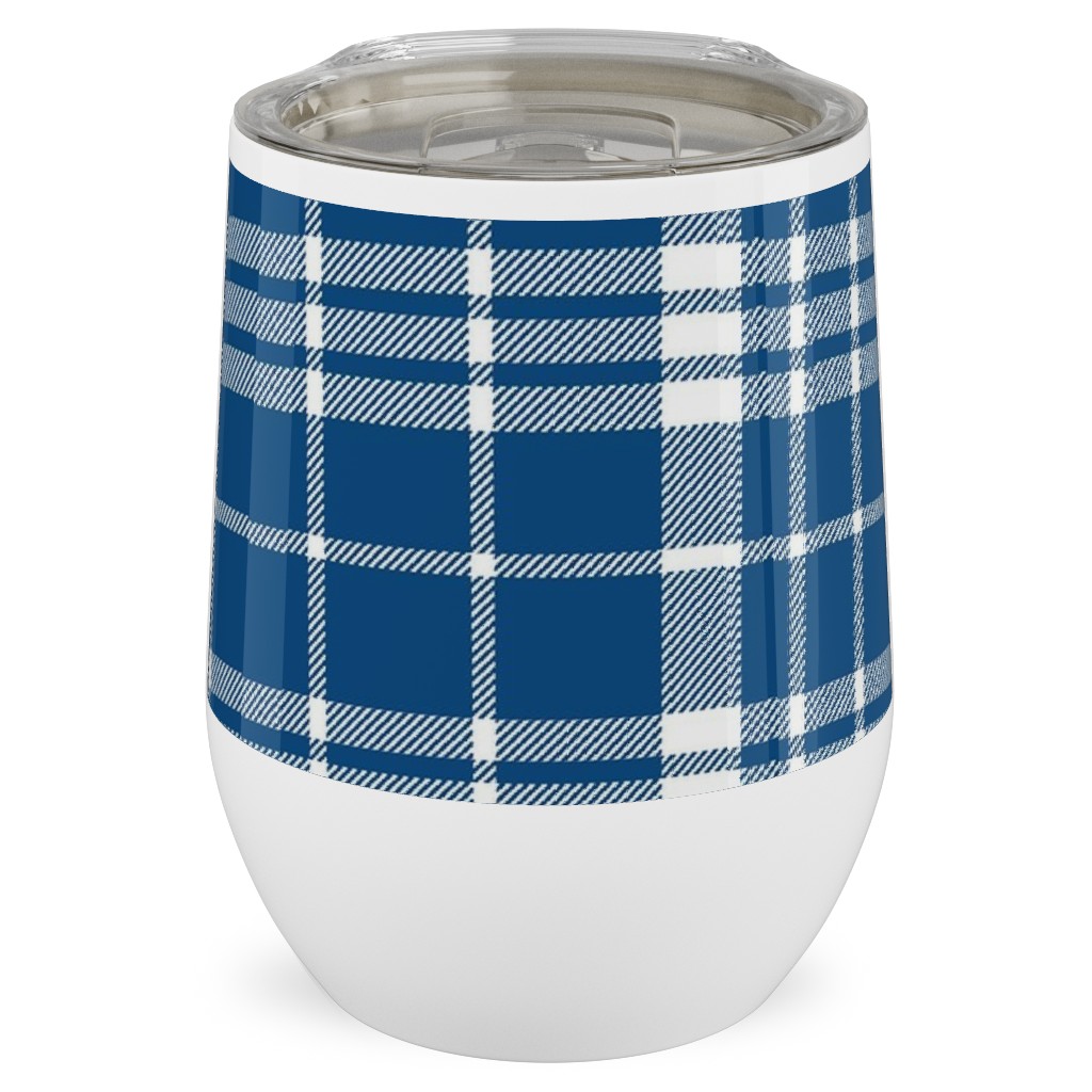 Tartan Check Stainless Steel Travel Tumbler, 12oz, Blue