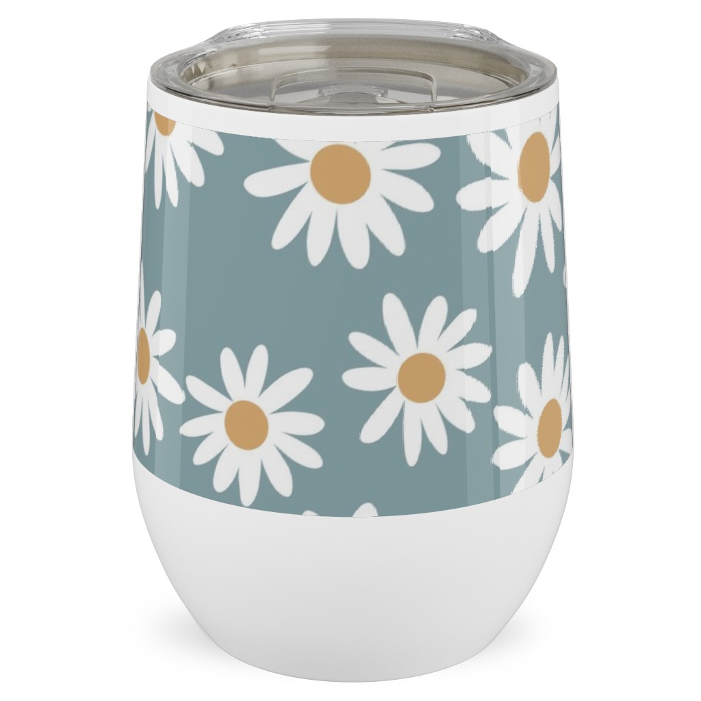 Daisies Stainless Steel Travel Tumbler, 12oz, Blue