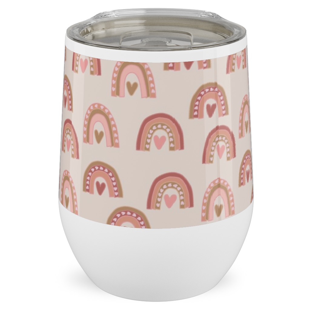 Hearts and Rainbows - Pink Stainless Steel Travel Tumbler, 12oz, Pink, Bright Pink