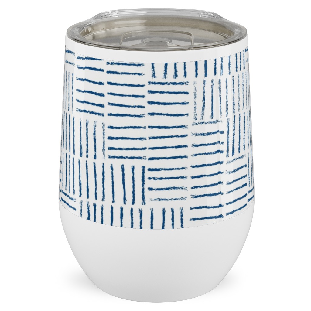 Herringbone String - White & Classic Blue Stainless Steel Travel Tumbler, 12oz, Blue