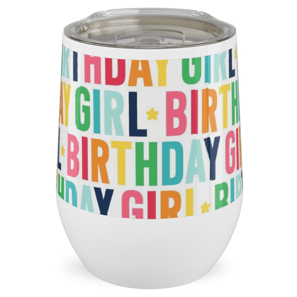 Birthday Girl - Uppercase - Rainbow Stainless Steel Travel Tumbler, 12oz, Multicolor