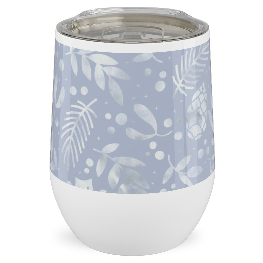 Frozen Winter Florals - Silver Stainless Steel Travel Tumbler, 12oz, Blue, True Blue