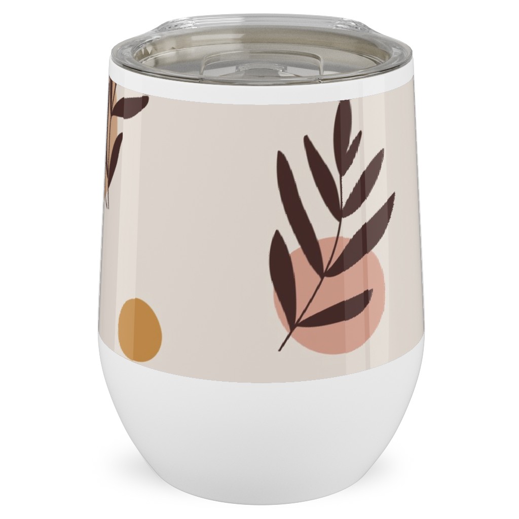 Abstraction and Tropical Leaves - Light Stainless Steel Travel Tumbler, 12oz, Beige, Pearl