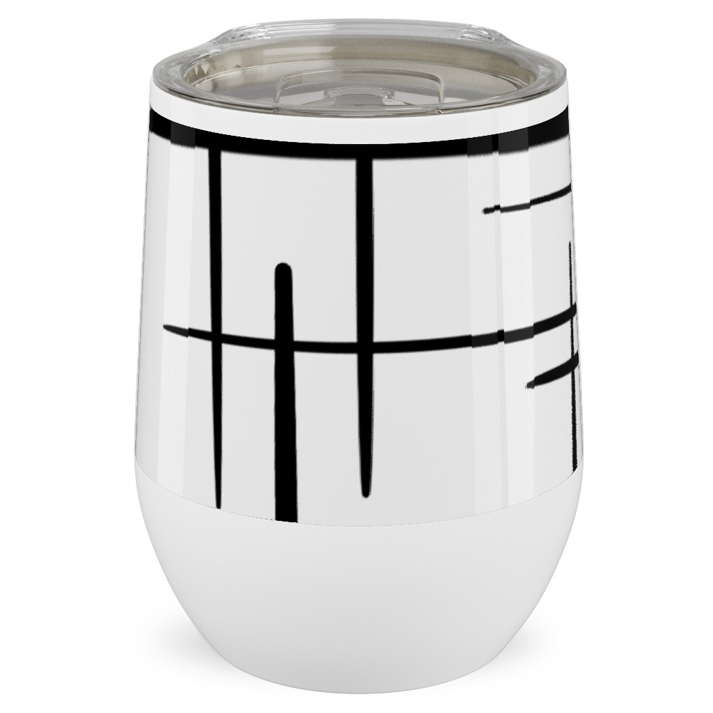 Abstract Line Pattern Stainless Steel Travel Tumbler, 12oz, White