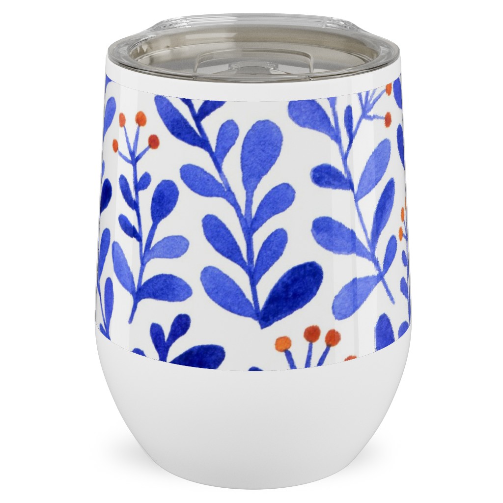 Leaves - Blue Stainless Steel Travel Tumbler, 12oz, Blue, True Blue